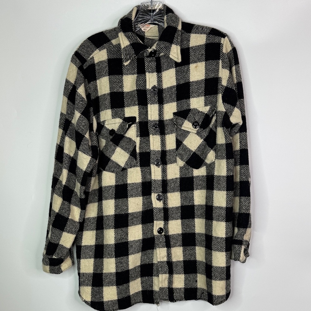 Vintage Frostproof Wool Black White Buffalo Plaid Button Up Shirt 15.5